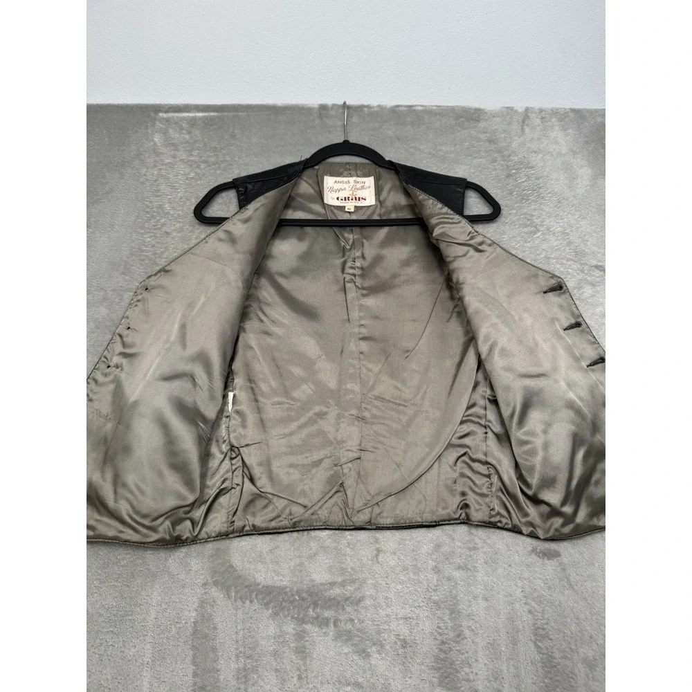 Vintage Grais Vest Mens Medium Black Angel Skin Leather Western Biker Moto 70s